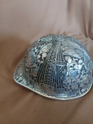 Vintage McDonald Aluminum Engraved Silver Hard Hat MINING Oil Eagle 3
