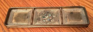 Antique Tiffany Studios Inkwell 1157,  Pen Tray 1159 Set - Bronze With Abalone 12