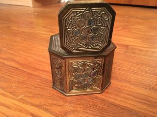 Antique Tiffany Studios Inkwell 1157,  Pen Tray 1159 Set - Bronze With Abalone 9