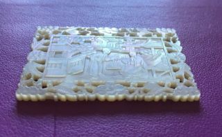 Deeply Carved Antique Chinese Mother Of Pearl Gaming Counter / Chip