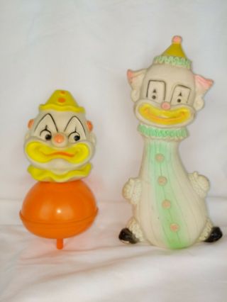Vtg Rubber Squeak Toy Baby Joy 1970 Clown And 1961 Clown Squeaker On Both