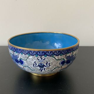 Chinese Cloisonne Bowl Dragon Flaming Pearl