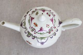 Antique 18th Century Chinese Export Enameled Porcelain Teapot Ribbon Bow Flowers 2