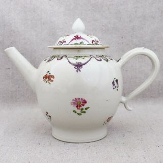 Antique 18th Century Chinese Export Enameled Porcelain Teapot Ribbon Bow Flowers 7