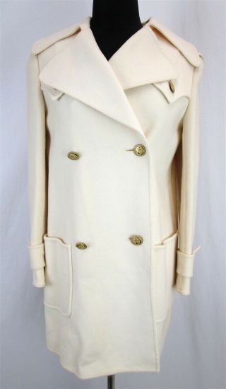 Valentino Boutique Vintage 1960s Cream Wool Double - Breasted Button Coat Sz 8