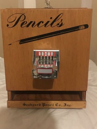 Vintage Seaboard Pencil Company Inc.  All Wood Pencil Vending Machine With Key