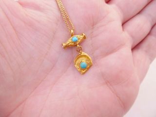 18ct Gold Seed Pearl Turquoise Pendant On Chain