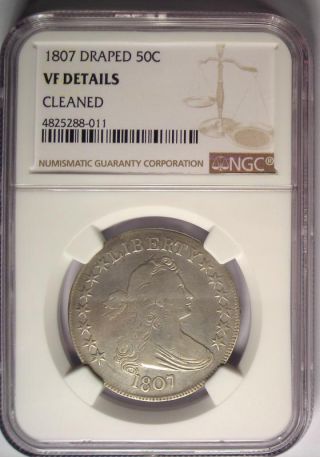 1807 Draped Bust Half Dollar 50C - NGC VF Details - Rare Certified Coin 2