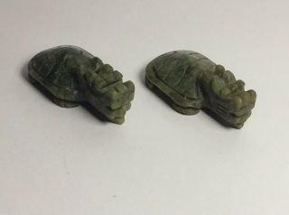 2 Small Vintage/antique Chinese Spinach Green Jade Dragon Turtles