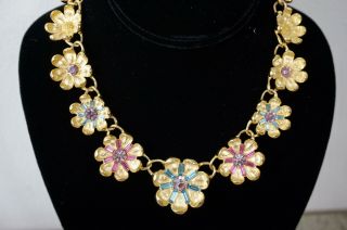 TRIFARI VTG 4 Pc Signed SET Rhinestone Floral Necklace / Earrings / Bracelet 2