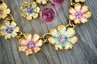 TRIFARI VTG 4 Pc Signed SET Rhinestone Floral Necklace / Earrings / Bracelet 3
