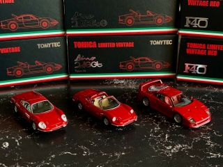 1:64 Tomica Limited Vintage - Ferrari F40,  Dino Gts,  Dino Gt,  Set Of 3 Red - Usa
