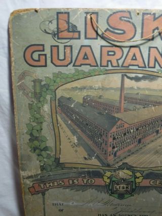 Antique Rare 1903 Cardboard Lisk Guarantee Agency Certify Advertising Sign 5