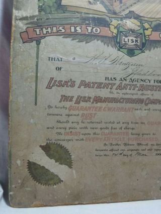 Antique Rare 1903 Cardboard Lisk Guarantee Agency Certify Advertising Sign 8