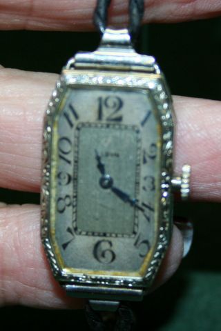 Ladies 14kt White Gold Vintage Elgin Wrist Watch Art Deco Era