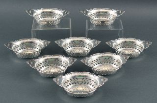 Set Of 8 Antique 1931 Gorham Sterling Silver Pierced Nut Dishes,  Nr
