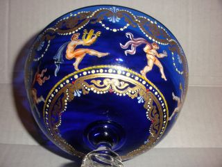 Exquisite Antique Venetian Salviati Moser Decor Cobalt Blue Glass Compote Stem