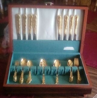 Vintage 1881 Rogers Oneida Golden Flirtation Flatware Usa Gold Electroplated,  8