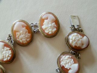 VINTAGE JEWELLERY STAMPED 800 SILVER CARVED CAMEO SHELL PANEL BRACELET 2