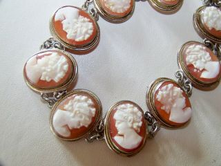 VINTAGE JEWELLERY STAMPED 800 SILVER CARVED CAMEO SHELL PANEL BRACELET 3