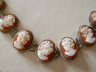 VINTAGE JEWELLERY STAMPED 800 SILVER CARVED CAMEO SHELL PANEL BRACELET 4