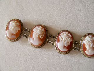 VINTAGE JEWELLERY STAMPED 800 SILVER CARVED CAMEO SHELL PANEL BRACELET 5