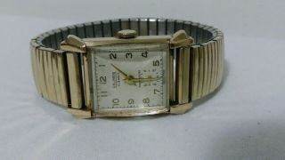 Vintage Mens Hallmark 17 Jewel Art Deco Style 14k Solid Gold Wristwatch Swiss