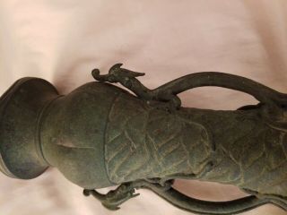 CHINESE BRONZE MING DOUBLE DRAGON HANDLE TALL VASE 6