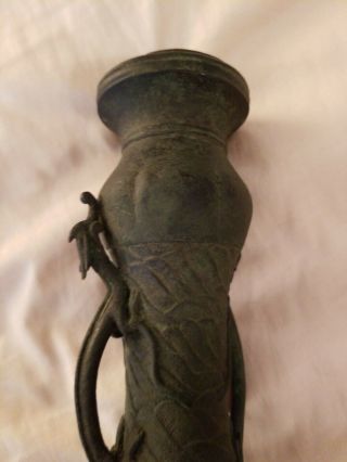 CHINESE BRONZE MING DOUBLE DRAGON HANDLE TALL VASE 8