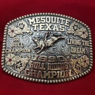 Rodeo Trophy Buckle Vintage 1990 Mesquite Texas Sr Bull Ride Champion Cowboy 311