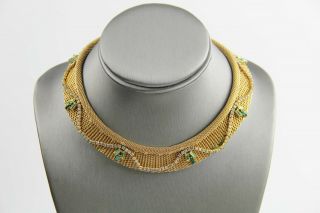Vintage Estate Jewelry Hobe Signed Mesh Collar Necklace Choker Rhinestone Accent