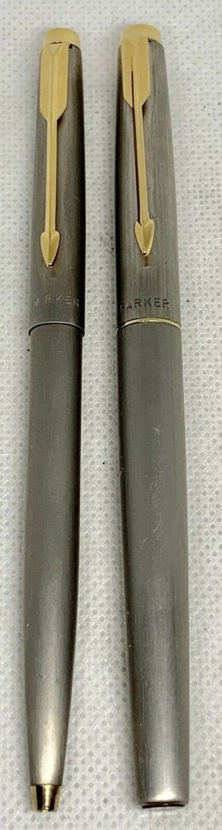 Rare Parker T1 Grey Tone Titanium Fountian Pen And T - Ball Jotter Pen Set