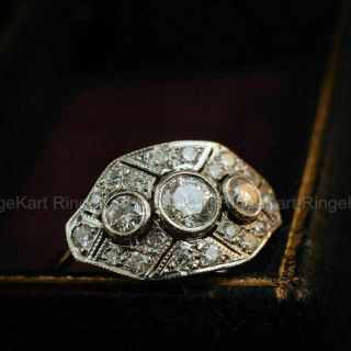 1.  10 Ct Diamond Vintage Edwardian Antique Engagement Art Deco Ring 14k Gold Over