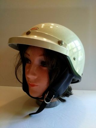 Vintage Helmet Bell Shorty Toptex? 1968? Pearl White Metal Flake Bell 520 Visor