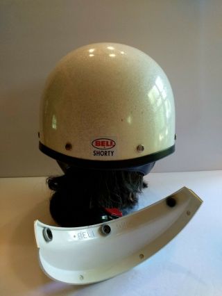 Vintage Helmet Bell Shorty Toptex? 1968? Pearl White Metal flake Bell 520 Visor 3