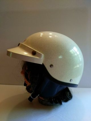 Vintage Helmet Bell Shorty Toptex? 1968? Pearl White Metal flake Bell 520 Visor 6