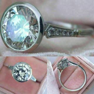 1.  92 Ct Round Diamond Vintage Art Deco Bezel Engagement Ring 14k White Gold Over