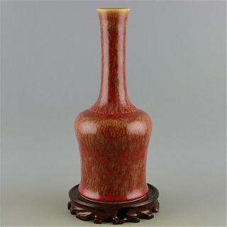 10 " China Old Porcelain Qing Kangxi Hand Painting Cowpea Red Glaze Zun Vase