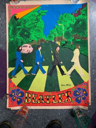 The Beatles Abbey Road Vintage Black Light Poster 70s Robert Milian