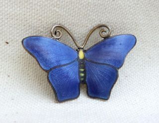 Vintage Sterling Silver Guilloche Enamel Norway Butterfly Brooch Pin Hestenes