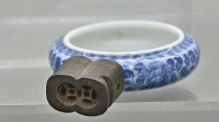 Antique Chinese Underglaze Blue & White Porcelain Bird Feeder Dish C1890s