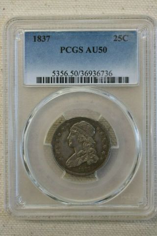 1837 Capped Bust Quarter 25c - Pcgs Au 50 - Rare Early Date Coin In Au