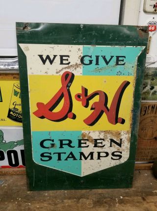Vintage S & H Green Stamps Double Sided Metal Sign Gas Station Sign