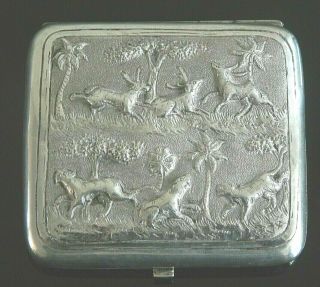 Antique Persian,  Indian Solid Silver High Relief Cigarette Case