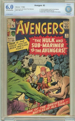 Avengers 3 Cbcs 6.  0 Vintage Marvel Comic Key 1st Hulk & Sub - Mariner Team - Up