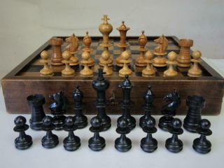 Antique Vintage Chess Set German Onions Heads King 93 Mm And Games Cabinet