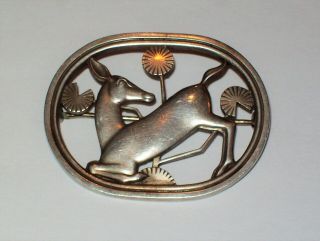 Vintage Georg Jensen Denmark Sterling Silver Oval Deer Pin