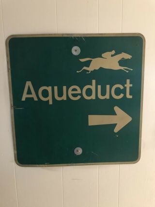 Vintage Aqueduct Racetrack Nyc Street Sign 24”x24” - Horse,  Arrow,  1970’s - Very Rare