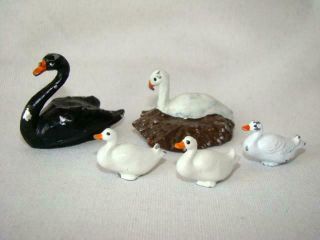 Vintage Hand Painted Lead Miniature Barnyard Swans & Ducks,  Doll House