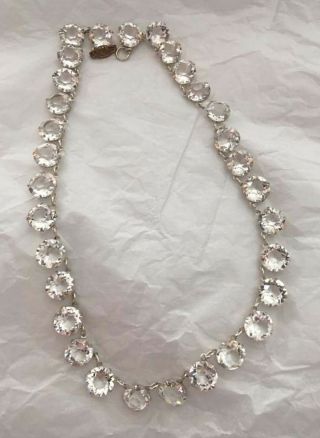 Art Deco Open Back Bezel Prong Set Necklace Sterling Large Crystal 10 Mm